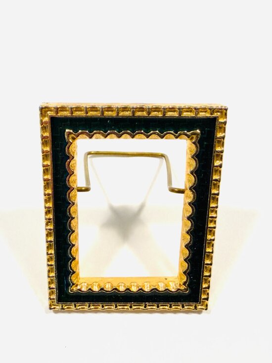 Vintage Mini Small Miniature Photo Frame Emerald Green Gold  Miniature Green Enamel Gild Decorative Picture Frame